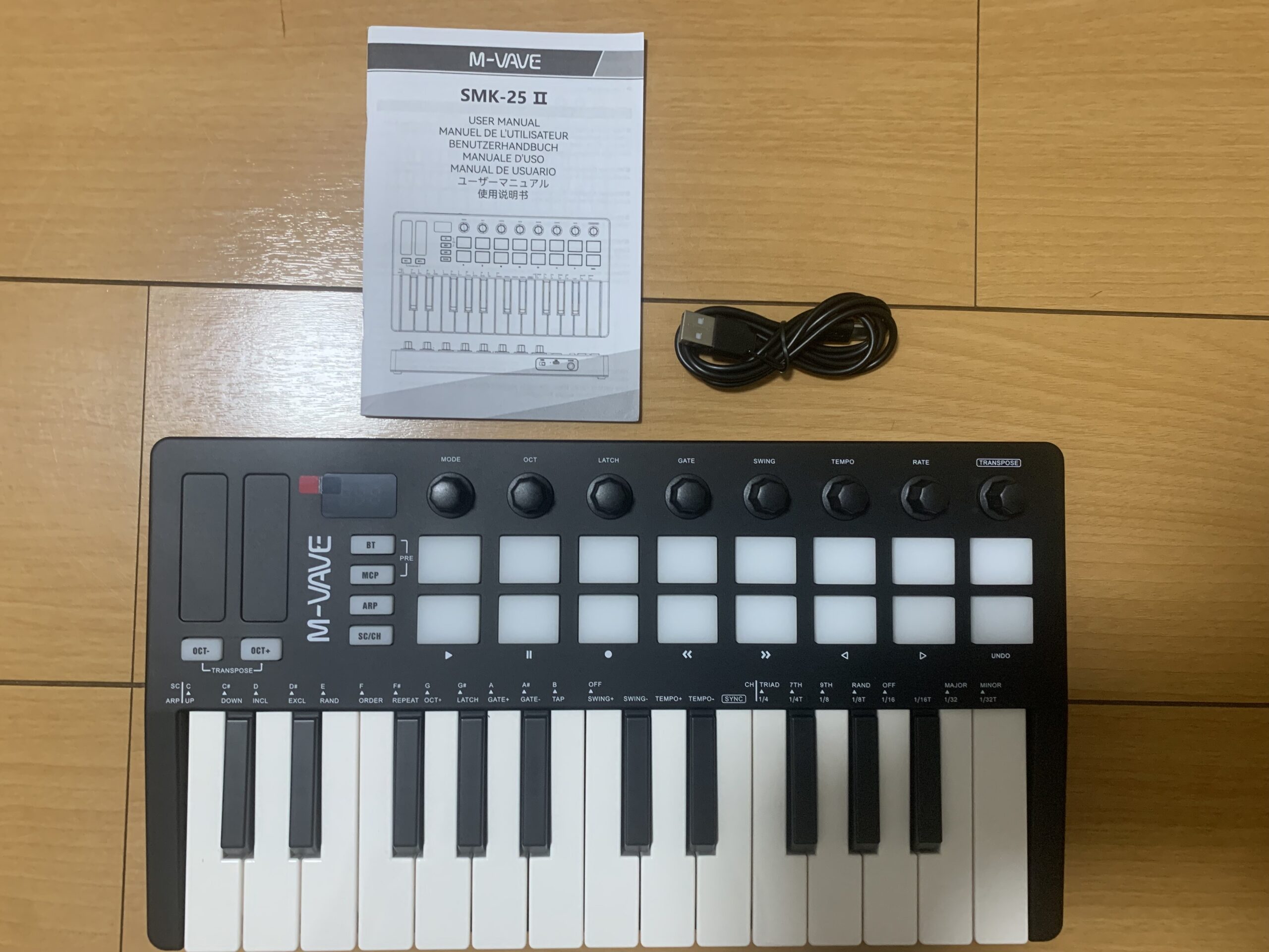 M-VAVE SMK-25 II MIDI パッド コントローラー キーボード USB ミニ 25 キー、16 RGB ドラムパッド、8 ノブと音楽制作、ソフトウェア付属